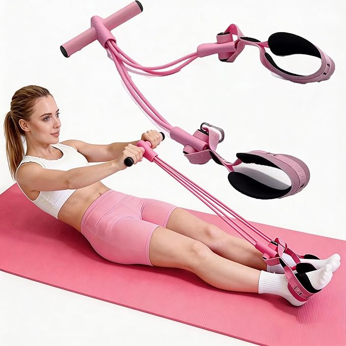 Fitness Resistance Bands with 4 Tube Pedal Ankle Puller, Elastic Yoga Pedal Stretch Band for Exercise, AB Training, Sit Up Equipment