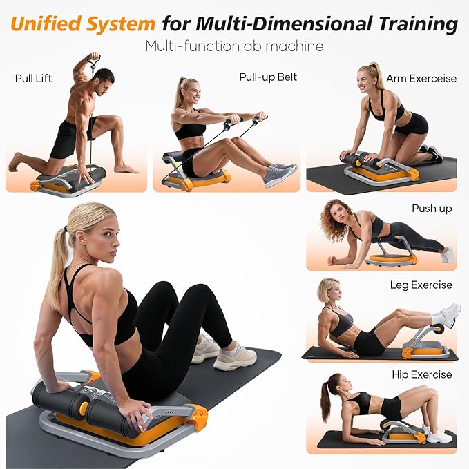 4 Adjustable Resistance Sit up Exercise Equipment, Ab Workout Equipment with 2 Resistance Bands, Automatic Rebound Ab Machine for All Ages Home Gym Fitness Stomach Workout