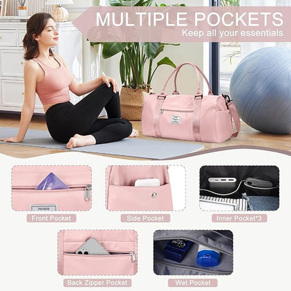 Gym Bag for Women with Shoes Compartment,Small Duffel Bag Sport bag with Toiletry Bag Overnight Travel Tote Bags Weekender Carry on Bags Personal Item Bag for Airlines Pink