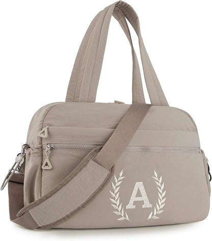 Gym Duffle Bag for Women – Embroidered Custom Initial Sports Bag for Men – Personalized Travel & Workout Duffel with Luggage Sleeve – Thoughtful Gift for Mom, Girl, Daughter, Mother (Camel, A)
