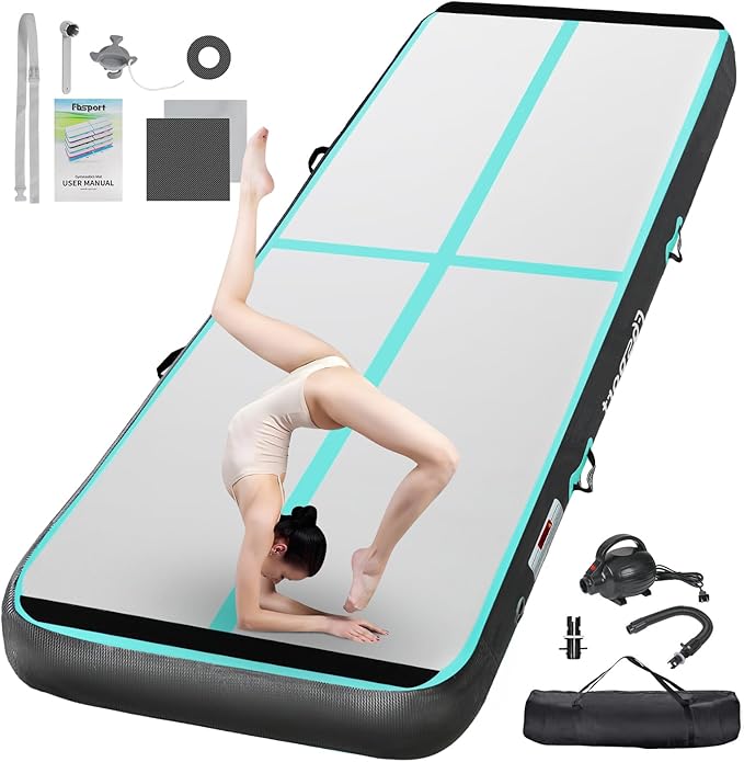 FBSPORT Inflatable Air Gymnastics Mat Training Mats 4/8 inches Thickness Gymnastics Tracks for Home Use/Training/Cheerleading/Yoga/Water with Pump