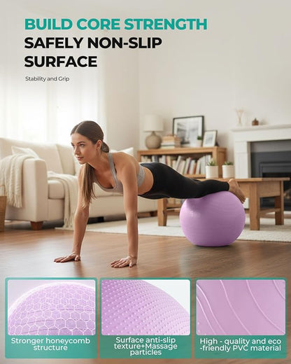 Gruper Yoga Ball, Extra Thick Exercise Ball for Workout Pregnancy Stability - 4 Sizes Anti Burst Balance Ball for Yoga, Pilates, Fitness, Birthing, Physical Therapy - Includes Pump