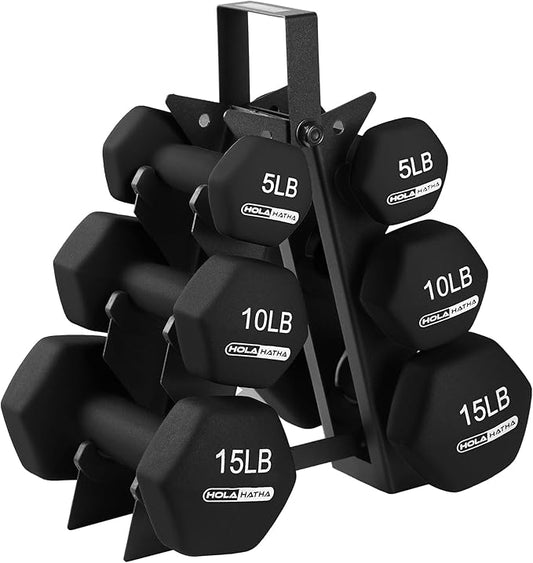 HolaHatha 2, 3, 5, 8, and 10 Pound Neoprene Dumbbell Free Hand Weight Set with Rack, Ideal for Home Exercises to Gain Tone and Definition, Pastel