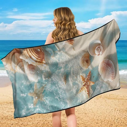 Bulopur Beach Starfish Shell Car Seat Towel Cover After Gym Workout Beach Swimming Sweating Car Seat Cover Fits for Cars SUV Sedan Truck Front Seats