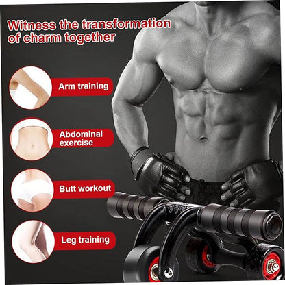 Abdominal Wheel Ab Roller 3 Wheels Non-slip Heavy Duty Low Noise Abdominal Wheel with Kneeling Mat and Braking Board Unisex Deodorant Breathable Handle Domestic Gym Equipment