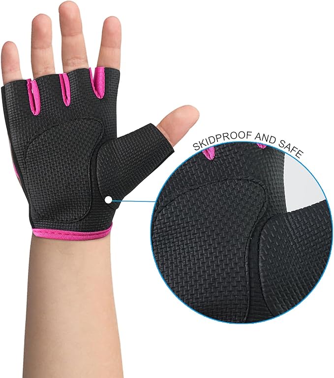 Luwint Kids Fingerless Workout Gloves - Anti-Slip Fitness Mitten for Children Cycling Yoga Weightlifting, 1 Pair