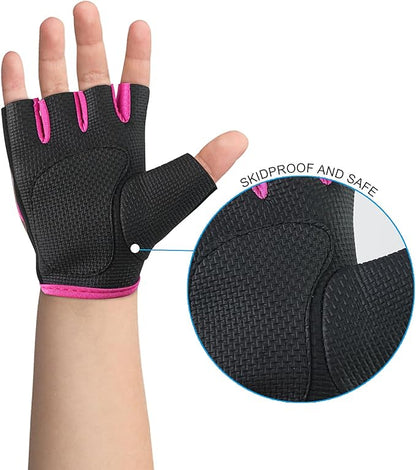 Luwint Kids Fingerless Workout Gloves - Anti-Slip Fitness Mitten for Children Cycling Yoga Weightlifting, 1 Pair