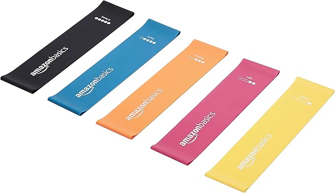 Amazon Basics Resistance Bands for Working Out, Exercise, Strength Training, Body Stretching, Set of 5, Multicolor