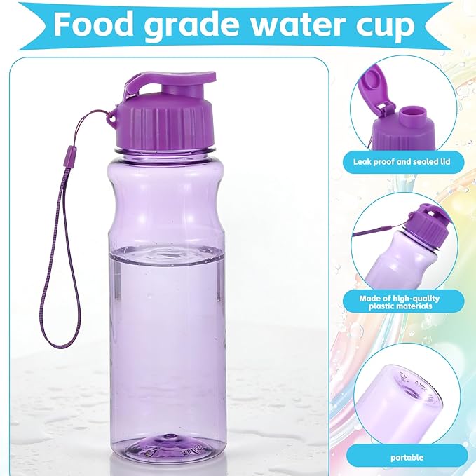 24 Packs Water Bottle Bulks 17 oz Plastic Sports Water Bottles Bulk Reusable Large Bottles with Leak Proof Pull Top Cap for Fitness Gym Travel