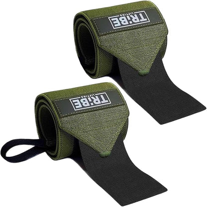 Tribe Lifting Heavy Duty Wrist Wraps & Lifting Straps for Weightlifting - Wrist Straps for Weightlifting Men with Silicone Grip & Padding - Gym Wrist Wraps and Lifting Straps