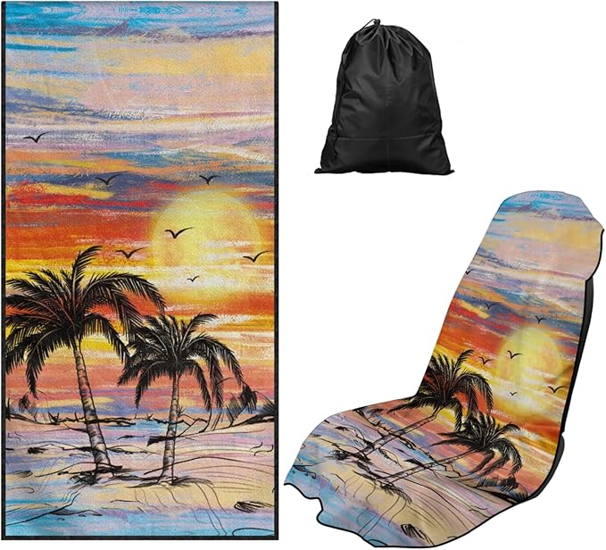 Bulopur Washable Seat Covers for Cars Tropical Palm Tree Sunset Sweat Towel Car Seat Cover for Gym Running Athletes Breathable Automotive Interior Protection