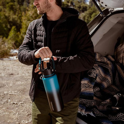 Insulated Water Bottle 40oz,Triple Wall Vacuum Stainless Steel(Dishwasher Safe),Leak Proof & Non-BPA,Flask Jug with Paracord Handle & Straw Spout Lids Sports Red