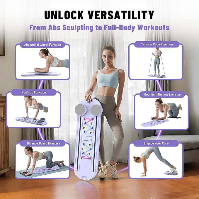 Maksone Pilates Board – 6-in-1 Foldable Reformer Training Kit with Auto-Rebound Ab Roller & Digital Display – Portable Home Core Workout Equipment for Abs, Muscle Toning & Full-Body Fitness