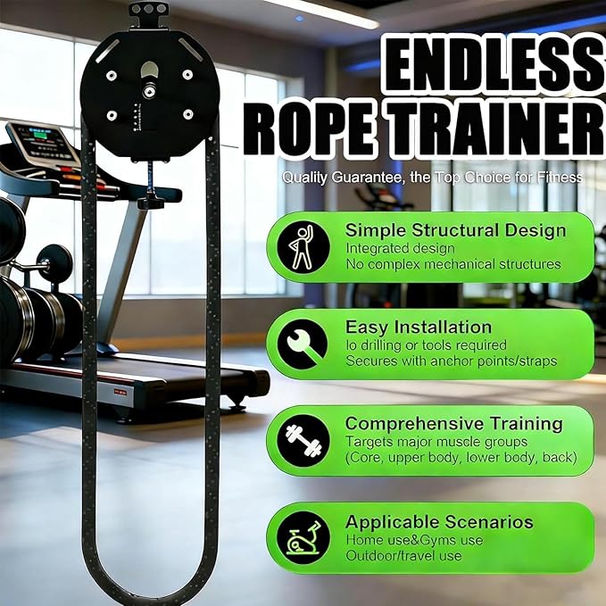 Ultimate Portable Home Gym: Endless Rope Trainer & Cable Pulley System, Adjustable Tension for Upper/Lower Body, Core, Grip Training, Perfect for Small Spaces & Travel