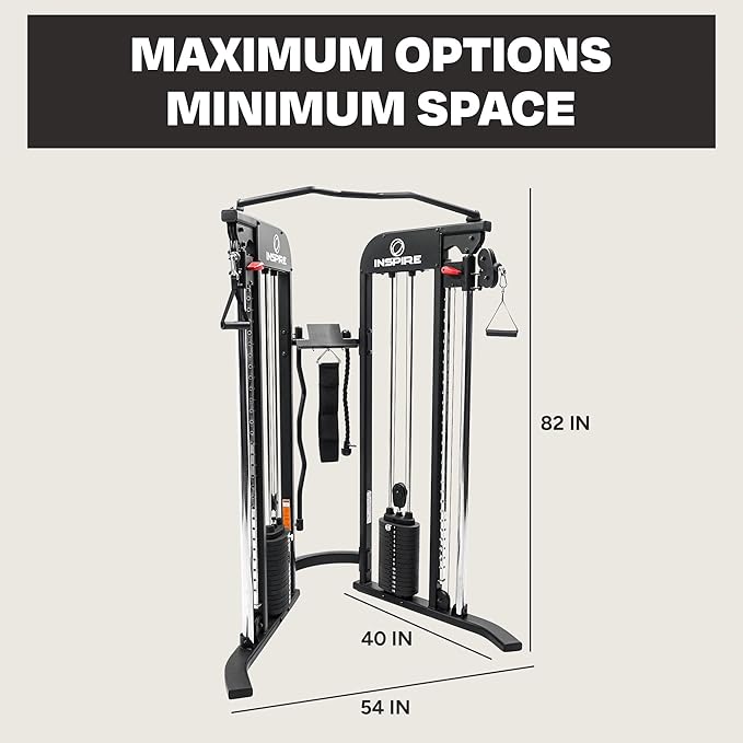 Inspire Fitness FTX Functional Trainer and Fitness Essentials Kit - Compact at Home Workout Machine with Accessories - Space Saving Design - Home Gym Cable Machine