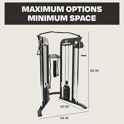 Inspire Fitness FTX Functional Trainer and Fitness Essentials Kit - Compact at Home Workout Machine with Accessories - Space Saving Design - Home Gym Cable Machine