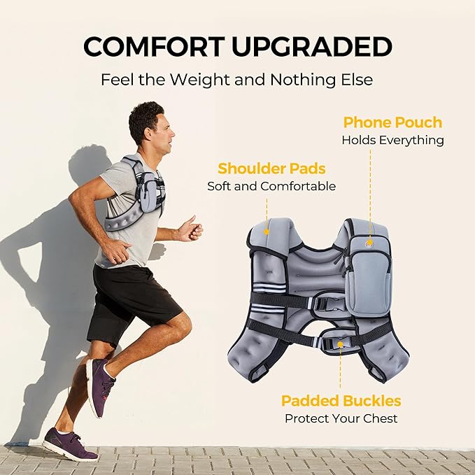 PACEARTH Weighted Vest,6lb/8lb/10lb/12lb/16lb/20lb/25lb/30lb Weight Vest with Reflective Stripe, Body Weight Vests for Women, Men, Weight Loss Workout, Strength Training, Running, Walking, Jogging