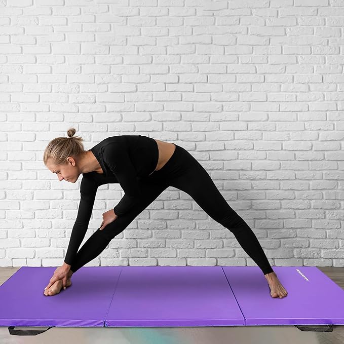 BalanceFrom 6x2 Feet 3-Panel Folding Gymnastics Mat – 2-Inch Thick Pad with Vinyl Surface and Carrying Handles for Tumbling, Yoga, Pilates, Home Workouts, and Martial Arts