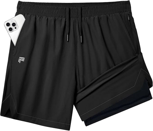Running Shorts for Men 7 inch Inseam 2 in 1 Quick Dry Athletic Gym Workout Tennis Shorts with Phone Pockets