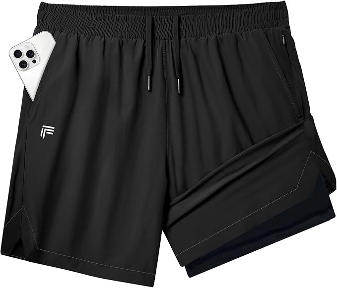 Running Shorts for Men 7 inch Inseam 2 in 1 Quick Dry Athletic Gym Workout Tennis Shorts with Phone Pockets