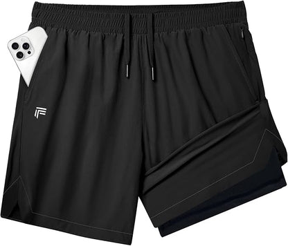 Running Shorts for Men 7 inch Inseam 2 in 1 Quick Dry Athletic Gym Workout Tennis Shorts with Phone Pockets