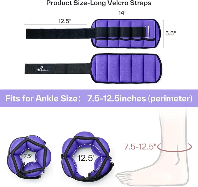 Sportneer Adjustable Ankle Weights Set - 1 Pair (2-10 lbs) Removable Sandbags for Women & Men, Comfortable Neoprene Leg Weights for Walking, Running, Pilates, Yoga, Home Workout & Physical Therapy