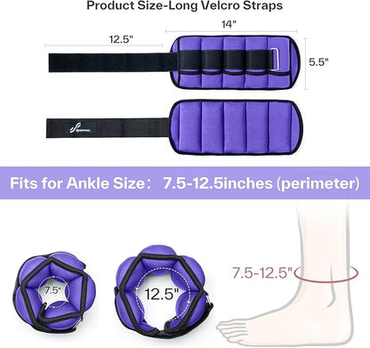 Sportneer Adjustable Ankle Weights Set - 1 Pair (2-10 lbs) Removable Sandbags for Women & Men, Comfortable Neoprene Leg Weights for Walking, Running, Pilates, Yoga, Home Workout & Physical Therapy