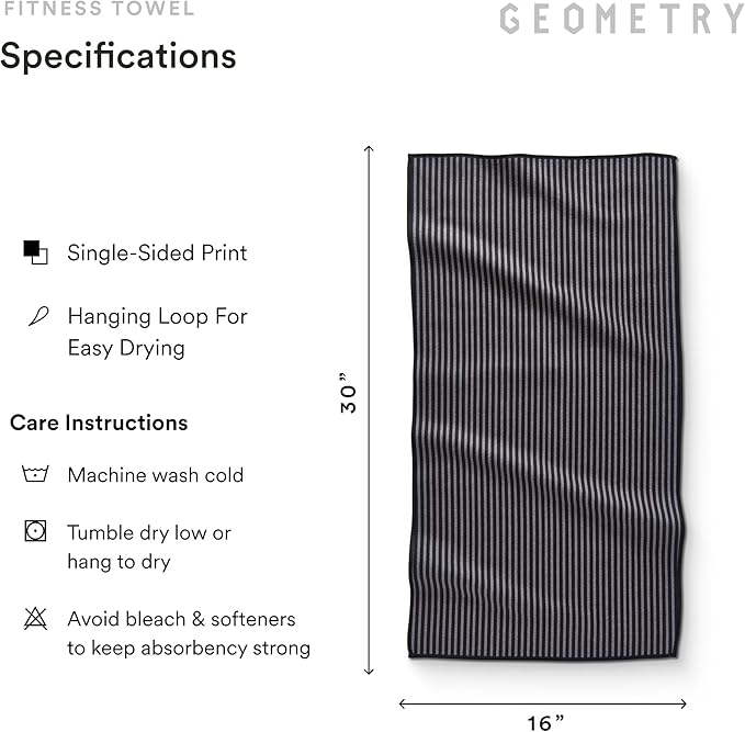 GEOMETRY Gym Towels for Working Out - Double-Sided, Compact & Quick Dry, Super Absorbent Microfiber Sweat Towel - Premium Microfiber for Gym - in Line, 16" x 30", 1 Piece