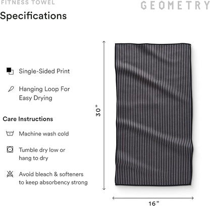 GEOMETRY Gym Towels for Working Out - Double-Sided, Compact & Quick Dry, Super Absorbent Microfiber Sweat Towel - Premium Microfiber for Gym - in Line, 16" x 30", 1 Piece
