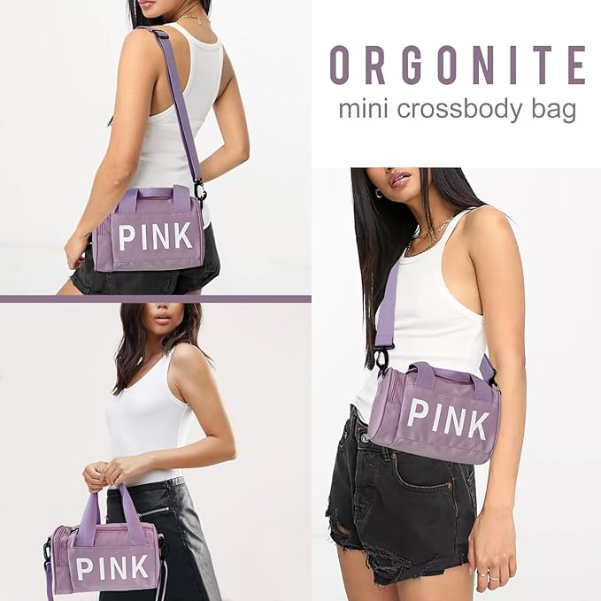 Mini Small Crossbody Bag Gym Bag for Women Men, Cute Small Duffle Bag Aesthetic Sports Handbag, Waterproof Gym Tote Bag Portable Fitness Shoulder Bag for Sports Travel (Purple-a)