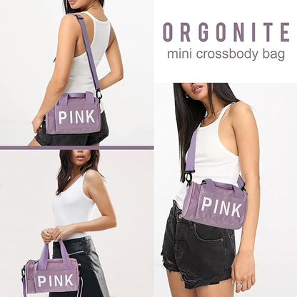 Mini Small Crossbody Bag Gym Bag for Women Men, Cute Small Duffle Bag Aesthetic Sports Handbag, Waterproof Gym Tote Bag Portable Fitness Shoulder Bag for Sports Travel (Purple-a)