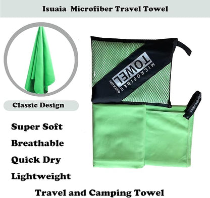 Reusable Quick Dry Beach Towels,Microfiber Travel Towel,Compressed Lightweight Bath Towel for Beach Hiking Gym Yoga Travel Sports Swimming Camping(Green, 12"*24")