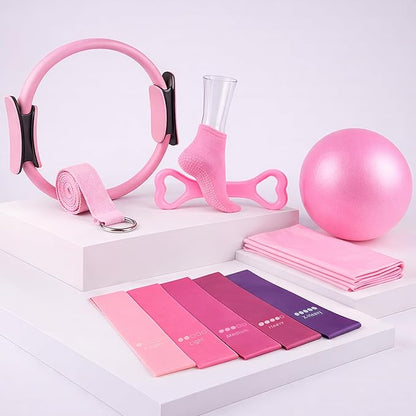 Pilates Set Kit, 13 Pcs. Pilates Equipment with Resistance Bands, Pilates Ball and Ring for Full Body Workout, Home Pilates Kit for Women