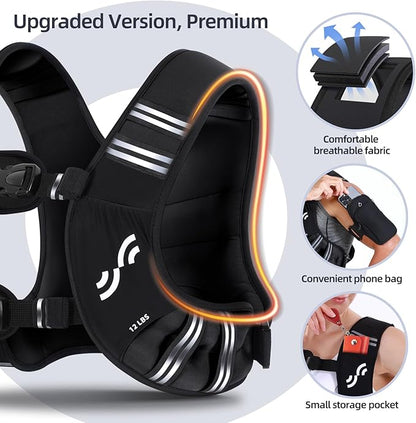 Sportneer Weighted Vest Woman: 8lb/12lb/15lb/20lb/25lb Weight Vest for Walking with Phone Bag, Adjustable Women Weighted Vest for Running Rucking Vest for Jogging Strength Training Weight Loss
