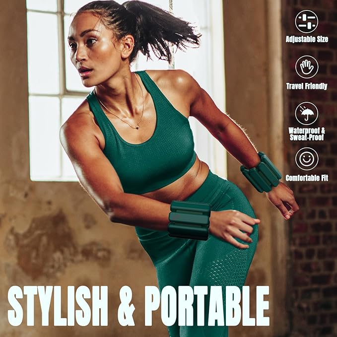 Sportneer Wrist & Ankle Weights for Women Men - 1 Pair (1 lb/2 lb Each) | Adjustable Weighted Bracelet Silicone Bangles for Yoga, Dance, Pilates, Cardio, Aerobics, Gym, Pool Exercises and Jogging