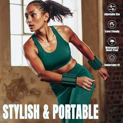 Sportneer Wrist & Ankle Weights for Women Men - 1 Pair (1 lb/2 lb Each) | Adjustable Weighted Bracelet Silicone Bangles for Yoga, Dance, Pilates, Cardio, Aerobics, Gym, Pool Exercises and Jogging