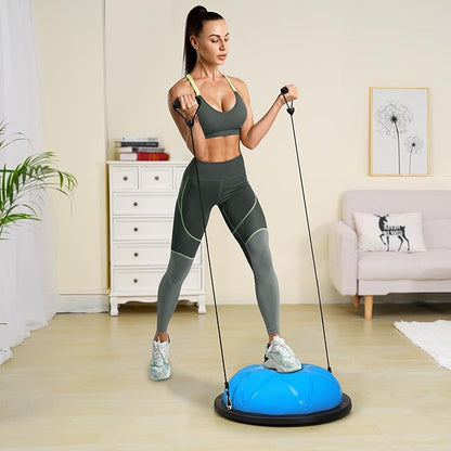 VEVOR Half Exercise Ball Trainer, 23/26 inch Balance Ball Trainer, 1500lbs Capacity Stability Ball, Yoga Ball with Resistance Bands & Foot Pump, Strength Fitness Ball for Home Gym Full Body Workout