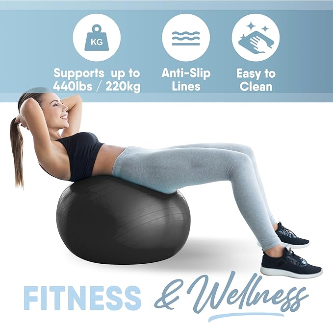MICRODRY - Exercise Ball for Yoga, Pilates, Core-Enhancement, Strength Training & More, Balance Ball for Enhancing Flexibility, Pump Included, Grey
