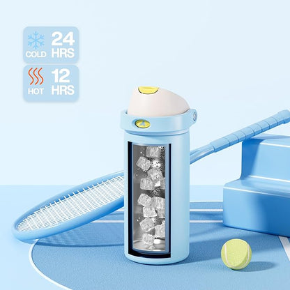 POWCAN 18 oz Metal Water Bottle: 2-in-1 Push-Button Spout & Quick-Flip Straw, Leakproof, Cold 24Hrs, Fits Car Cup Holder, Insulated Cup for Sports, School, Trip, Gift for Women, Girls (Glass Slipper)