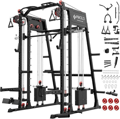 Mikolo M4 2.0 Smith Machine, All-in-One Home Gym Power Cage with LAT Pulldown & Cable Crossover, Squat Rack for Full Body Workouts