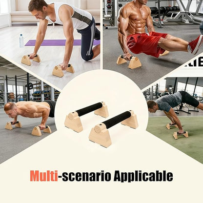 Wooden Fitness Equipment Parallettes Bars Push Up Bars & Calisthenics Bar Handstand Blocks and Pushup Handles for Men