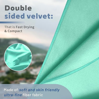 Tian qing Microfiber Camping Towel Set, 2 Pieces, Fast Drying, Soft Touch, Lightweight, Multiple Sizes for Beach, Gym,Hiking, Pool, Yoga,Travel,Turquoise