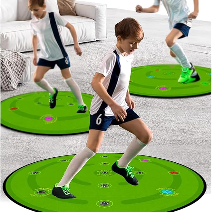 1.4M Agility Training Soccer Training Mat,10MM Thickness Non-Slip Football Skills Footstep Mat,with 13 Reaction Training Lights - 7 Training Modes,for Kids/Adult Fitness, Sports Training