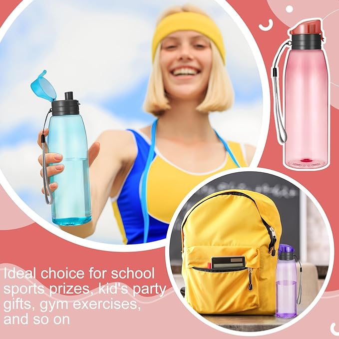 Uiifan 50 Pieces Plastic Water Bottle Bulk 17 oz Sports Drink Bottles with Handle Strap Flip Top Reusable Leakproof for Adults Travel Cycling Camping Hiking Gym Fitness