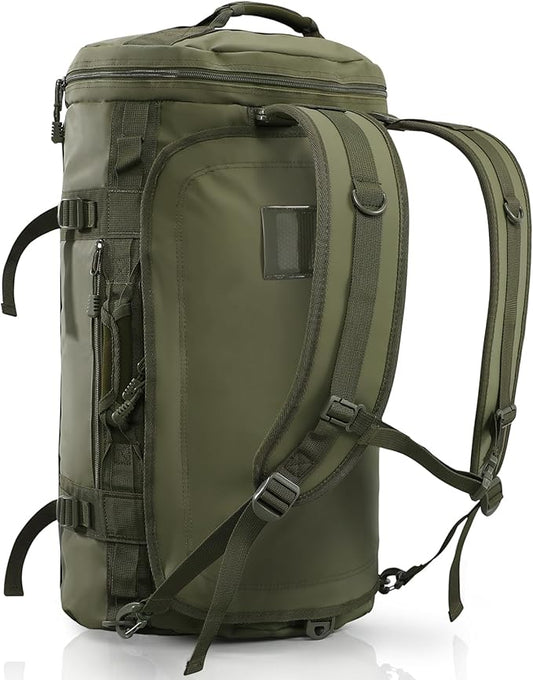 Haimont 45L Gym Duffle Backpack Bag Convertible Travel Duffle with Shoes Compartment for Men Women with Straps, Water-resistant, Army Green