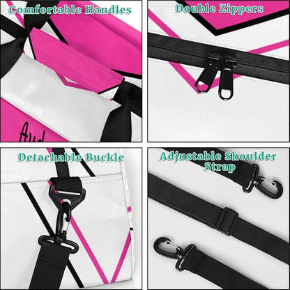 Custom Sports Gym Bag for Girls Cheerleading Bag, Personalized Sport Dance Bag Travel Overnight Small Duffel Bag Gymnastics Workout Sleepover Bag, Rosy White Black CHEER