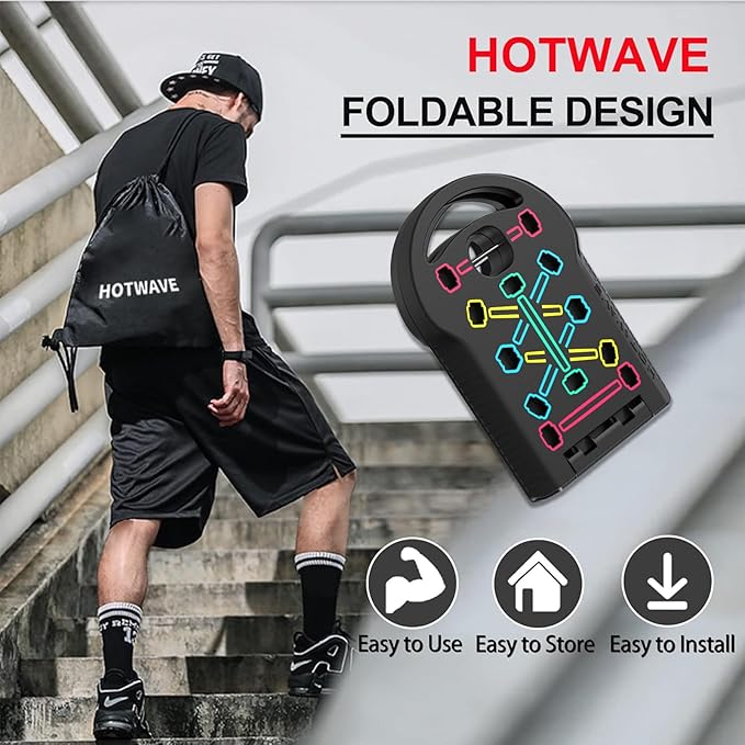 HOTWAVE Push Up Board Fitness, Portable Foldable 20 in 1 Push Up Bar at Home Gym, Pushup Handles for Floor. Professional Strength Training Equipment For Man and Women,Patent Pending