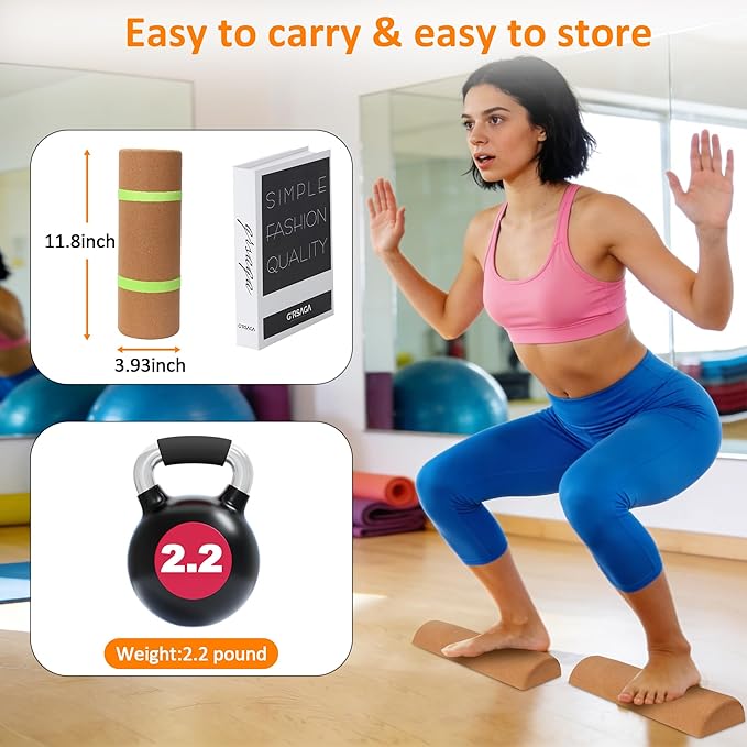 Cork Balance Board,4-in-1 Foot & Ankle Strengthener Kit-Ankle & Foot Strengthener Balance Trainer with Massage Roller & Ball,Natural Cork Foot Strengthener,Improve foot Functio,Enhance ankle strength,Balance Stability, Prevent Falls.
