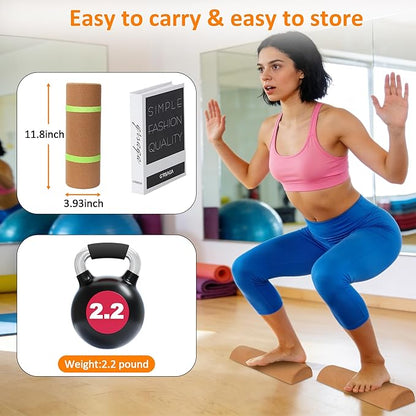 Cork Balance Board,4-in-1 Foot & Ankle Strengthener Kit-Ankle & Foot Strengthener Balance Trainer with Massage Roller & Ball,Natural Cork Foot Strengthener,Improve foot Functio,Enhance ankle strength,Balance Stability, Prevent Falls.
