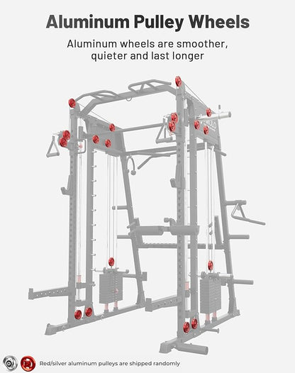 Mikolo M4 2.0 Smith Machine, 2200lbs Squat Rack with LAT-Pull Down System & Cable Crossover Machine, Training Equipment with Leg Hold-Down Attachment